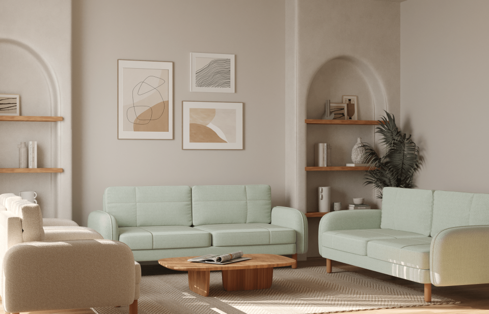 3x3x1x1 Takım - Dikişli - Makro Kadife - Işık Beyazı - Fulya Kadife - Adaçayı Yeşili Post Modern Kol