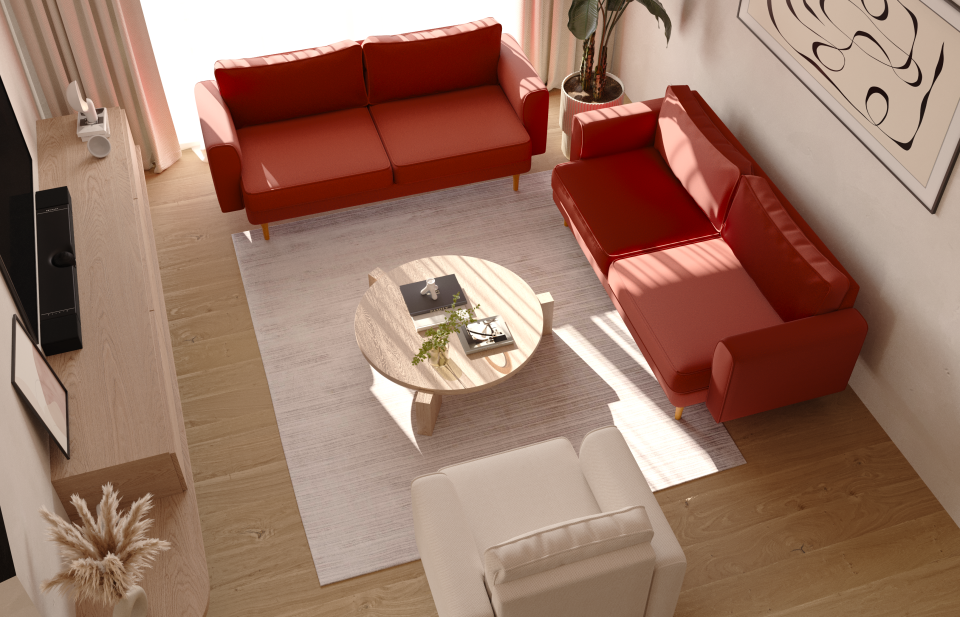 3x3x1 Takım - Fitilli - Desenli Kadife - Aslan Turuncusu - Zambak Beyazı - İskandinav  Kol