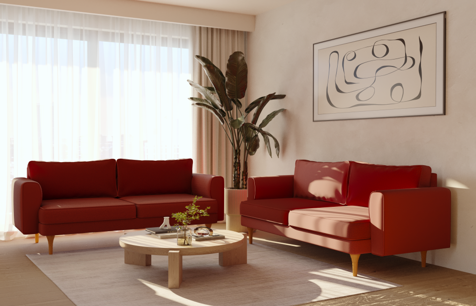 3x3x1 Takım - Fitilli - Desenli Kadife - Aslan Turuncusu - Zambak Beyazı - İskandinav  Kol