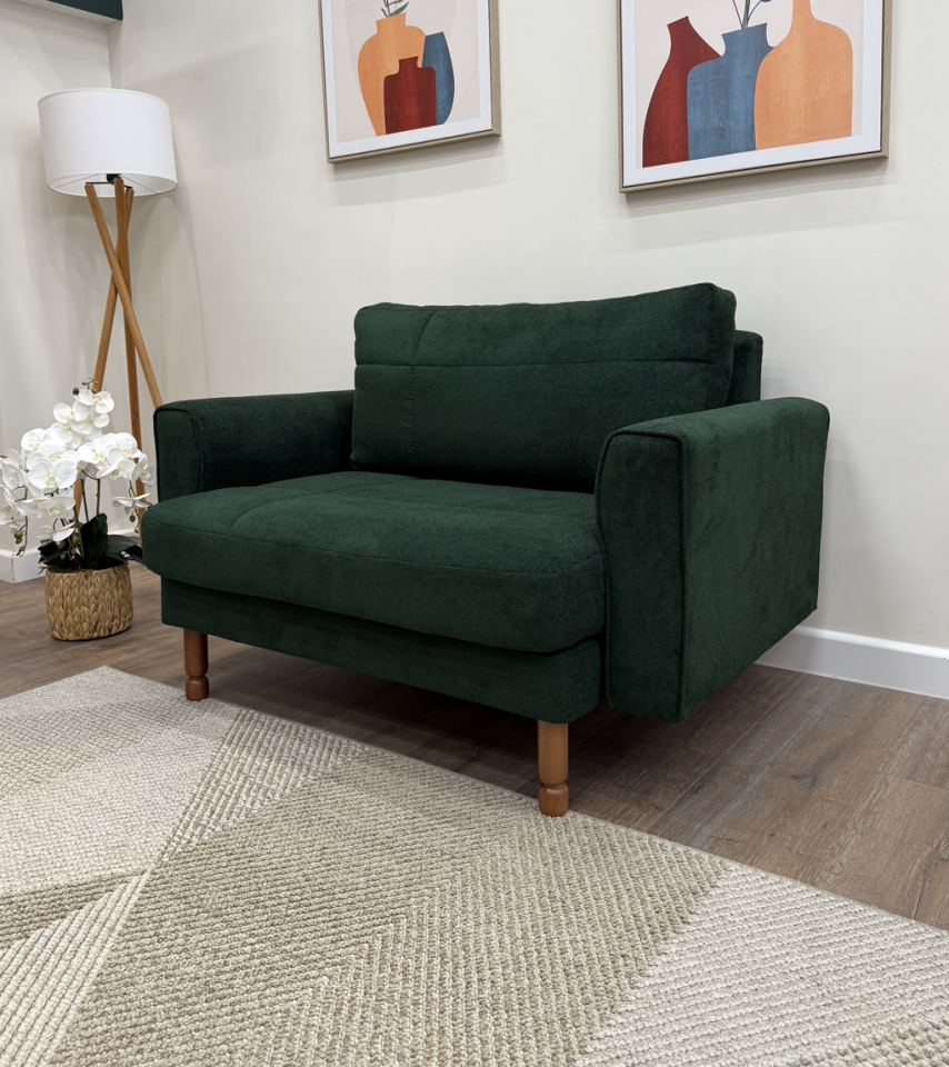 Loveseat - Dikişli - Makro Kadife - Amazon Yeşili - İskandinav Kol