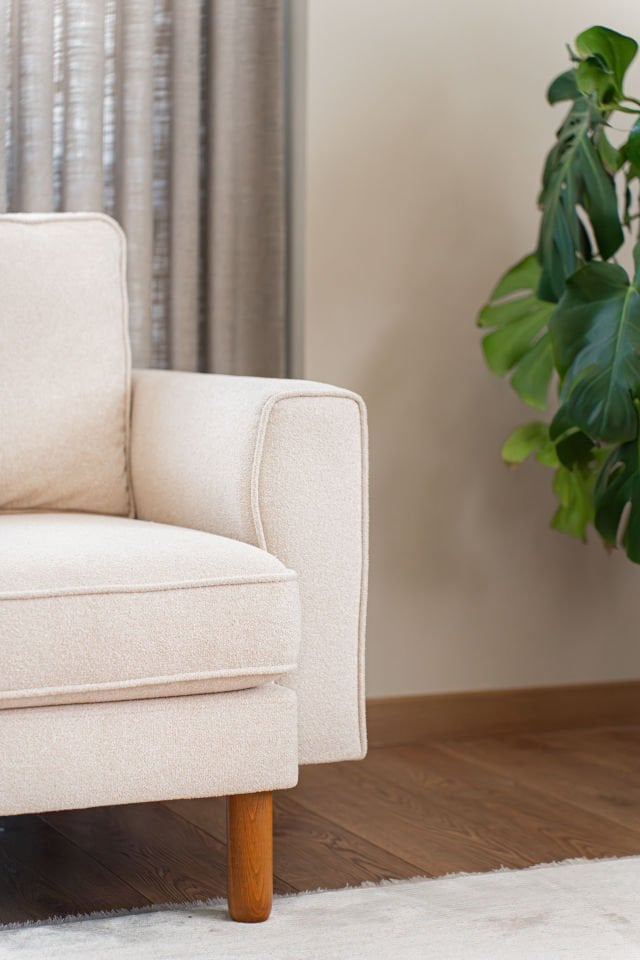 Loveseat - Fitilli - Makro Kadife - Işık Beyazı - İskandinav Kol