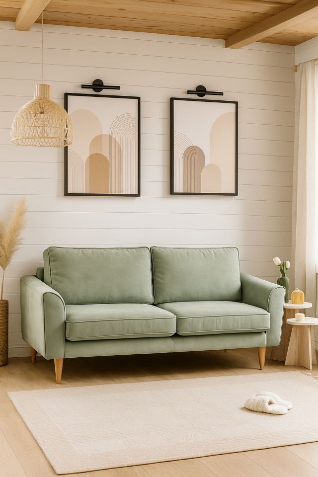 Üçlü - Fitilli - Mikro Kadife - Okaliptüs Yeşili - İtalyan Kol