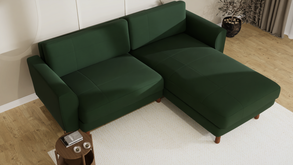 Mini Köşe - Dikişli - Makro Kadife - Amazon Yeşili - İskandinav Kol