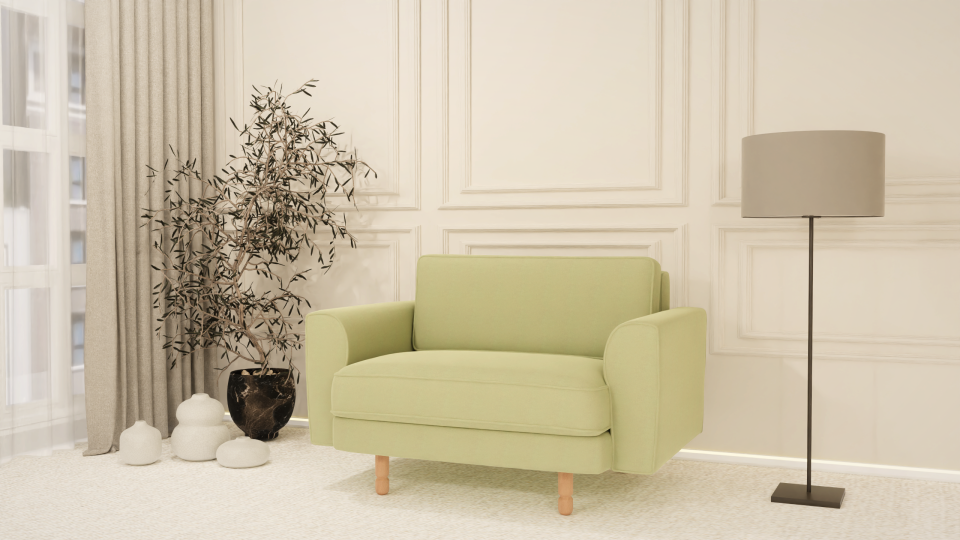 Loveseat - Fitilli - Mikro Kadife - Okaliptüs Yeşili - İskandinav Kol