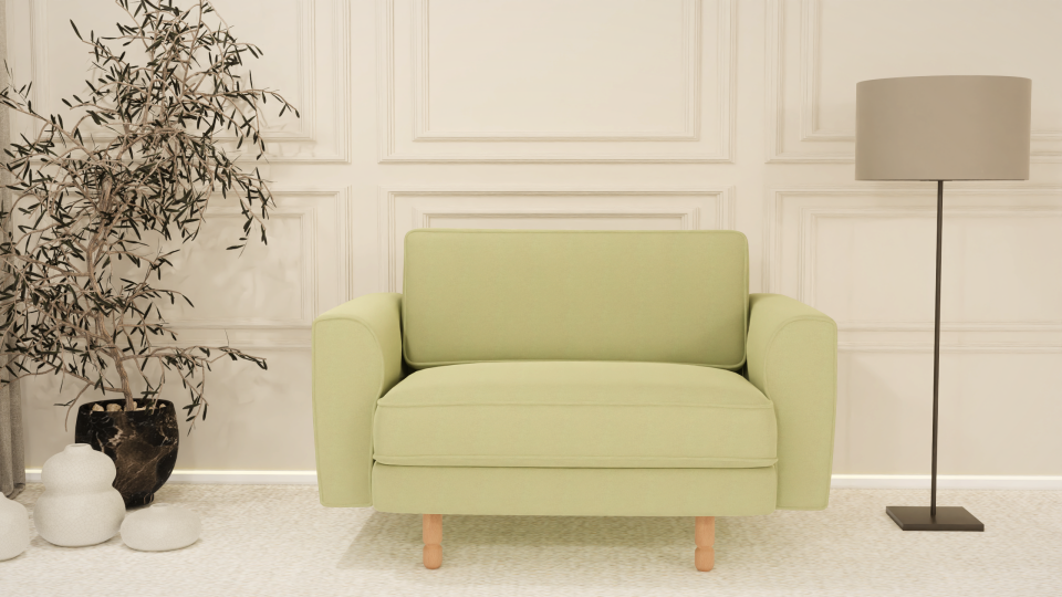 Loveseat - Fitilli - Mikro Kadife - Okaliptüs Yeşili - İskandinav Kol