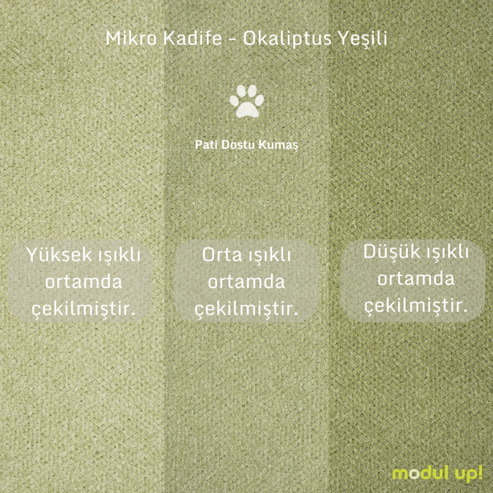 Loveseat - Fitilli - Mikro Kadife - Okaliptüs Yeşili - İskandinav Kol