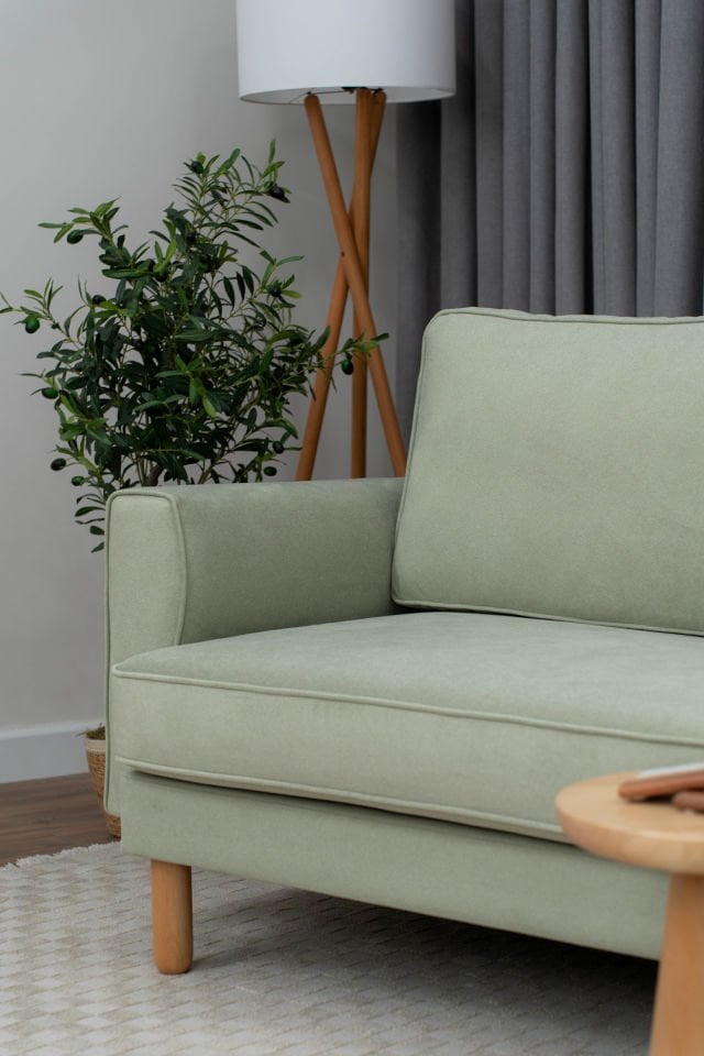 Loveseat - Fitilli - Mikro Kadife - Okaliptüs Yeşili - İskandinav Kol
