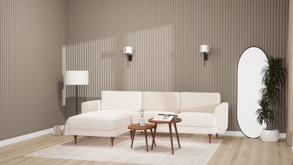 Midi Köşe - Fitilli - Makro Kadife - Işık Beyazı - İskandinav Kol