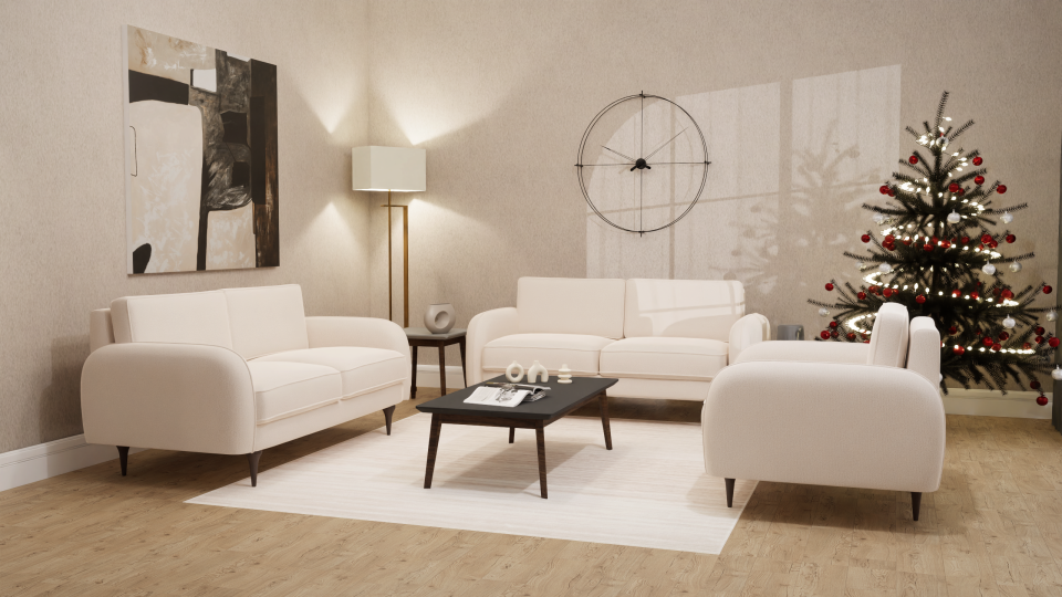 3x2x1 Takım - Fitilli - Makro Kadife - Işık Beyazı - Post Modern Kol