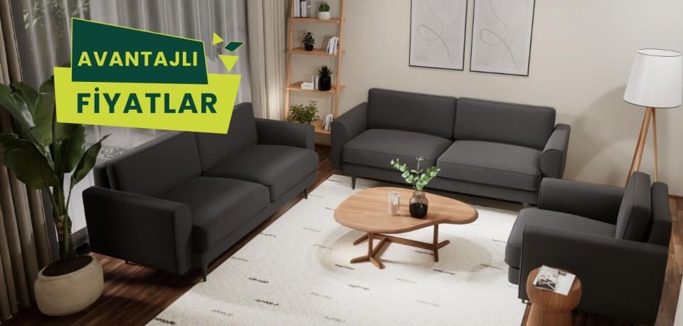 3x3x1 Takım - Fitilli - Mikro Kadife - Prestij Gri - İskandinav Kol