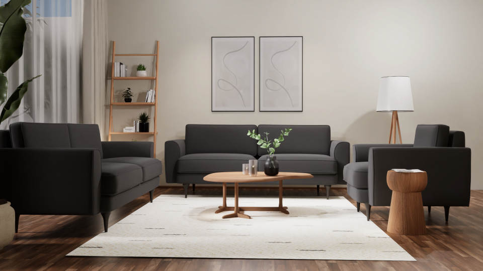 3x3x1 Takım - Fitilli - Mikro Kadife - Prestij Gri - İskandinav Kol