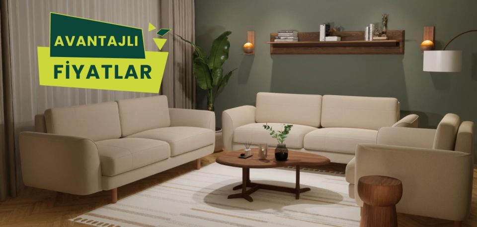 3x3x1 Takımı - Dikişli - Mikro Kadife - Aspendos Beji - İtalyan Kol