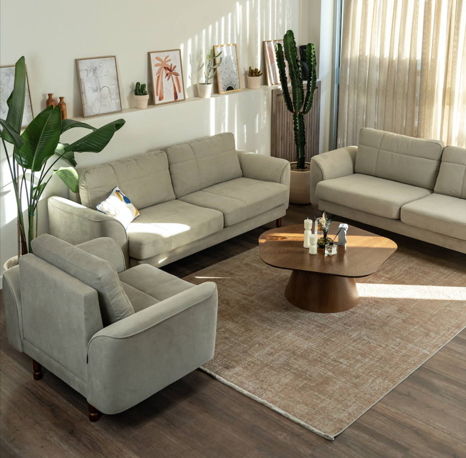 3x3x1 Takımı - Dikişli - Mikro Kadife - Aspendos Beji - İtalyan Kol