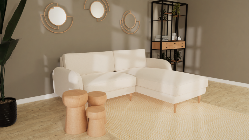 Mini Köşe - Fitilli - Makro Kadife - Işık Beyazı - Post Modern Kol