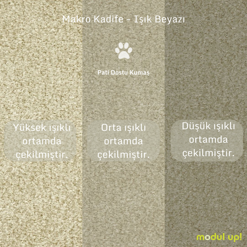 Mini Köşe - Fitilli - Makro Kadife - Işık Beyazı - Post Modern Kol