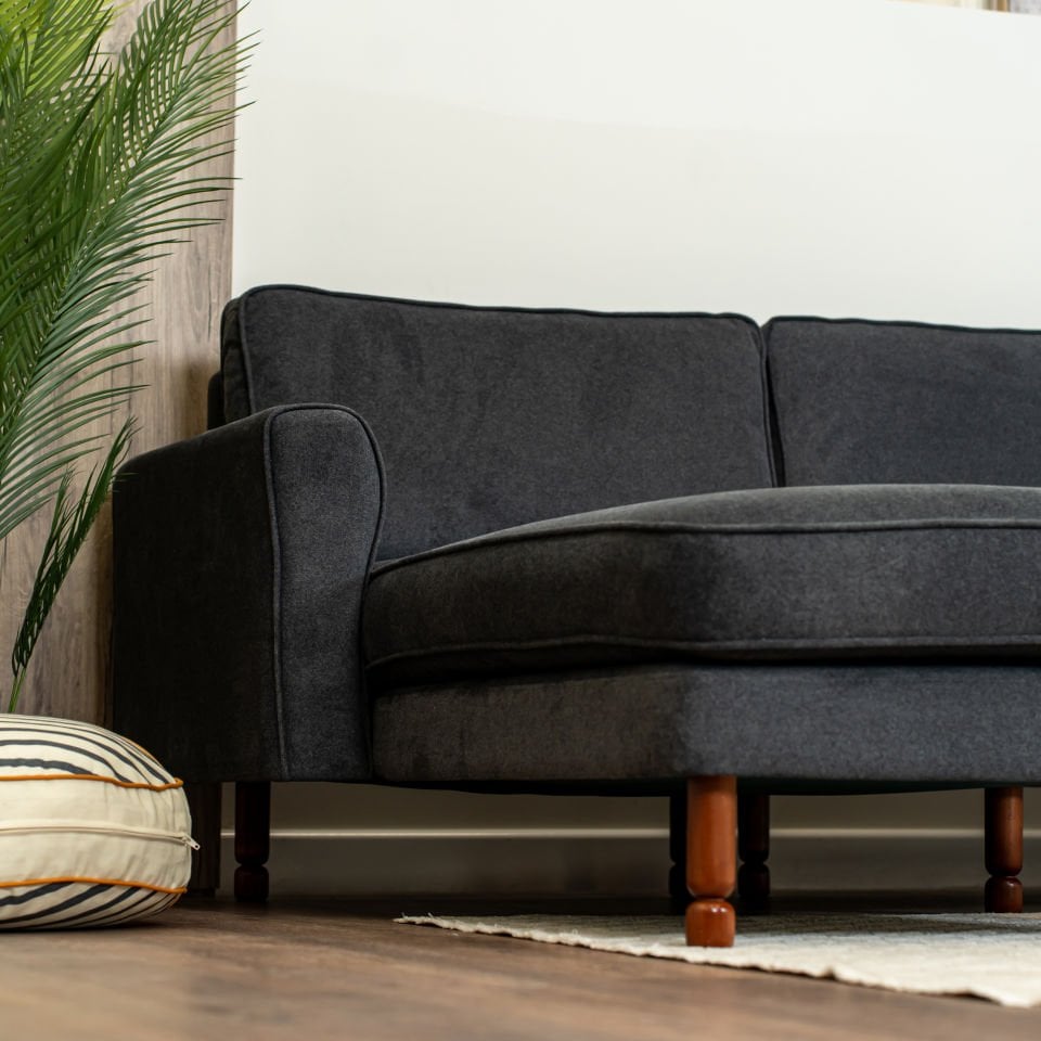 Midi Köşe - Fitilli - Mikro Kadife - Prestij Grisi - İskandinav Kol