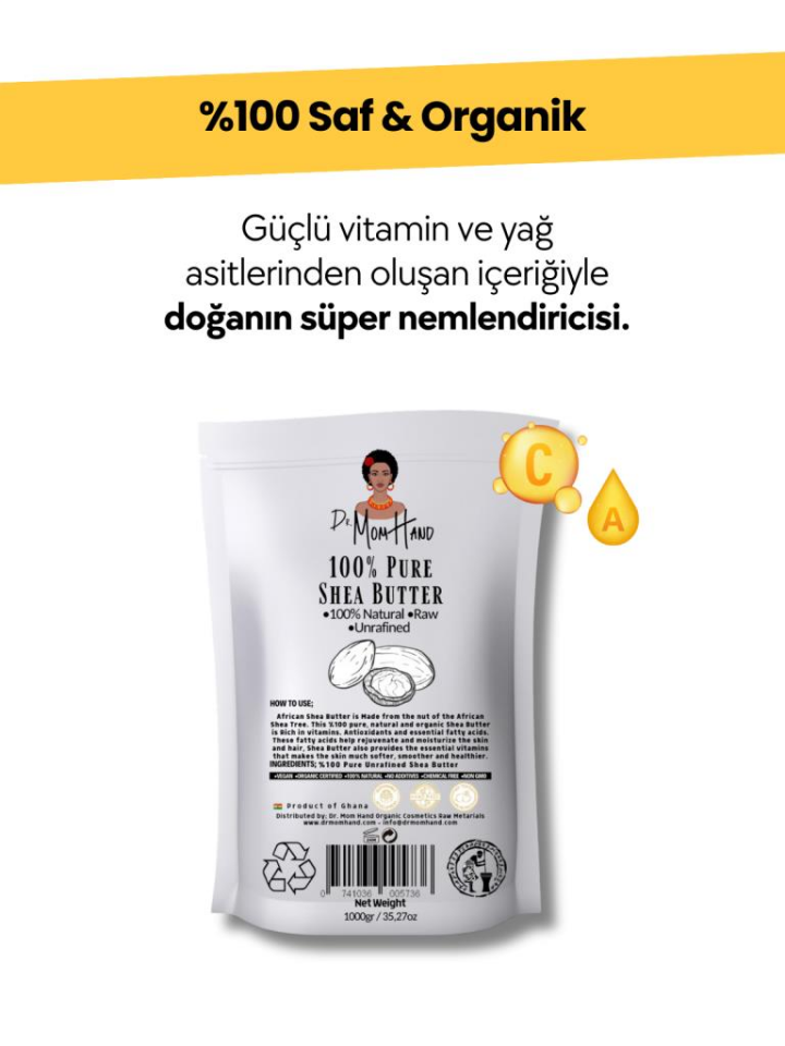 Afrika Shea Butter (Yoğun Nemlendirici Shea Yağı) %100 Saf, Doğal, Organik, 1000 gr.