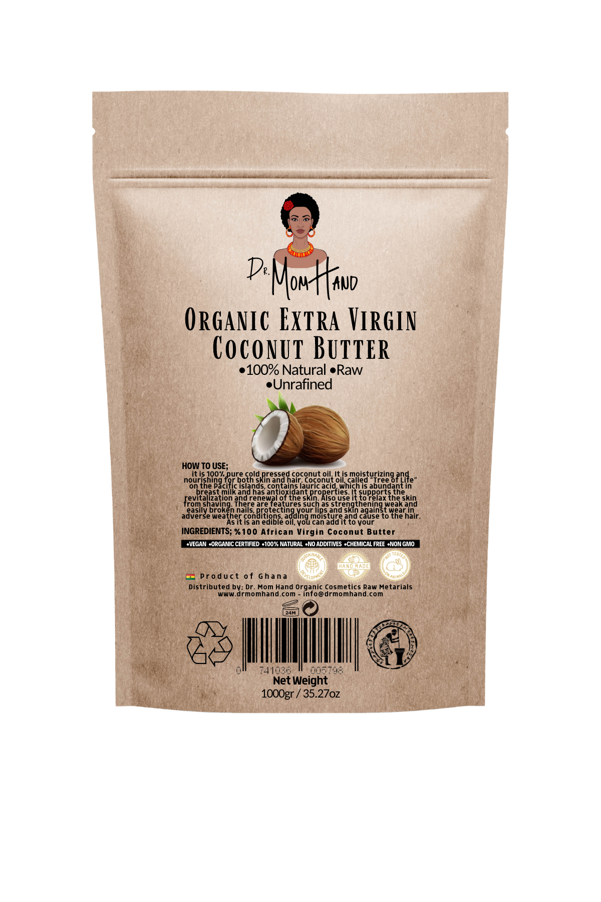 Organik Afrika Vahşi Coconut Butter (Besleyici ve Yumuşatıcı) %100 Saf, Doğal, 1000 gr.