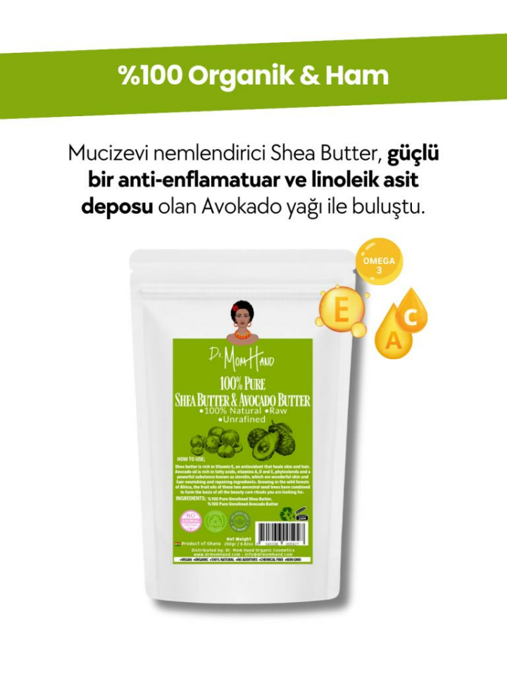 Organik Avokado & Shea Butter %100 Saf, Doğal, Organik, 250 gr.