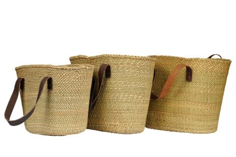 DERİ SAPLI HASIR ÇANTA