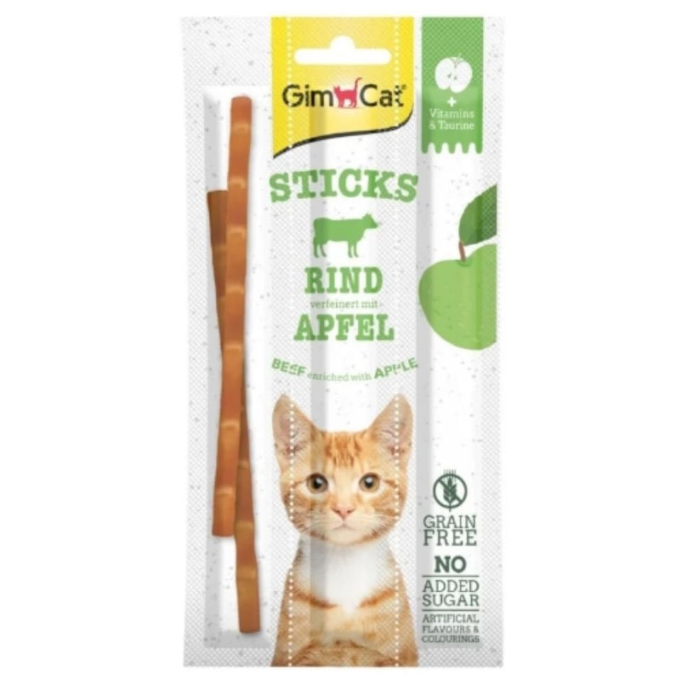 Gimcat Sticks Sığır Etli & Elmalı Kedi Ödül Çubuğu 15 gr, 3lü