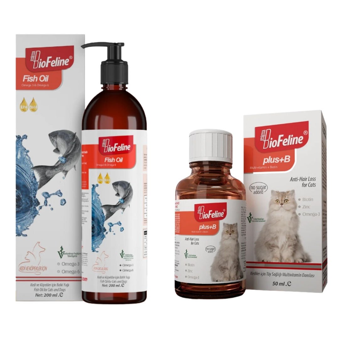 BioFeline Balık Yağı 200ml & Kediler Için Biotinli Damla 50ml