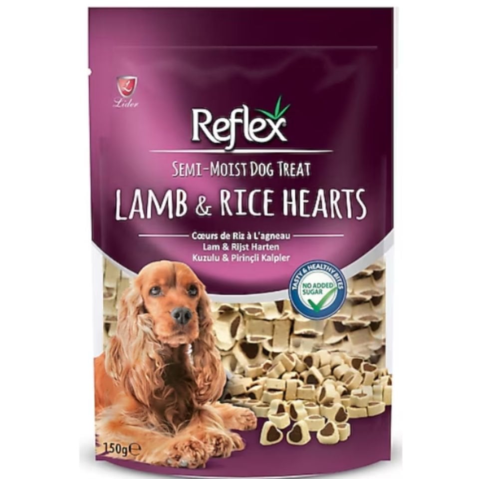 Reflex Kuzulu ve Pirinçli Mini Kalpli Yarı Yumuşak Köpek Ödül Maması 150gr