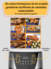 XXL Inox Airfryer 8L Sıcak Hava Fritözü 1700 W Yağsız Fritöz FS075A