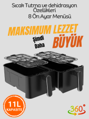 Duo 3XL Airfryer 11L Sıcak Hava Fritözü Çift Hazneli Yağsız 1700W