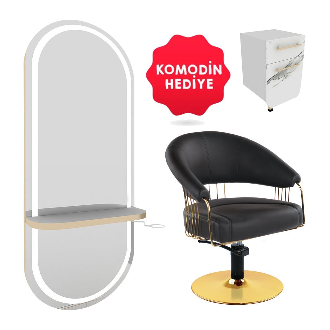 Glam Wall Basic + Star Gold CCB Kuaför Koltuğu + Hediye Komodin