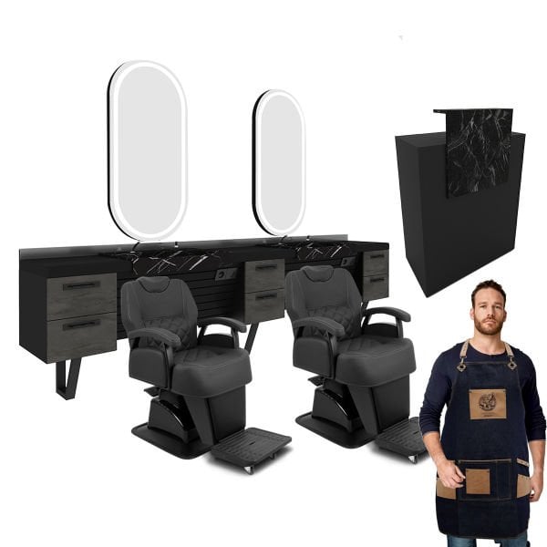 2'li Wesley Berber Tezgahı + 2 Adet Hercule Black + Milla Desk + 2 Adet Penuar