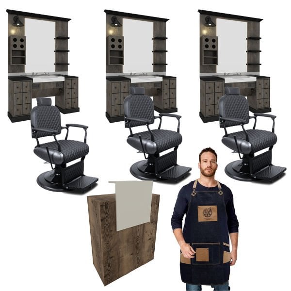 3'lü Falcon Berber Tezgahı + 3 Adet Leo Black + Milla Desk + 3 Adet Penuar