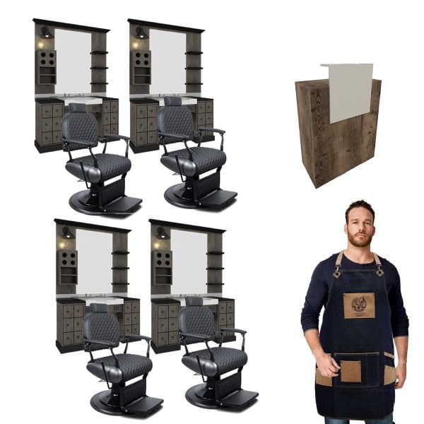 4'lü Falcon Berber Tezgahı + 4 Adet Leo Black + Milla Desk + 4 Adet Penuar