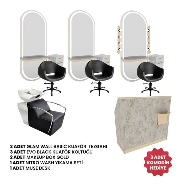 3 Adet Glam Wall Basic + 3 Adet Evo Black + 1 Adet Nitro Wash + 1 Adet Muse Desk + 3 Adet  Komodin Hediye