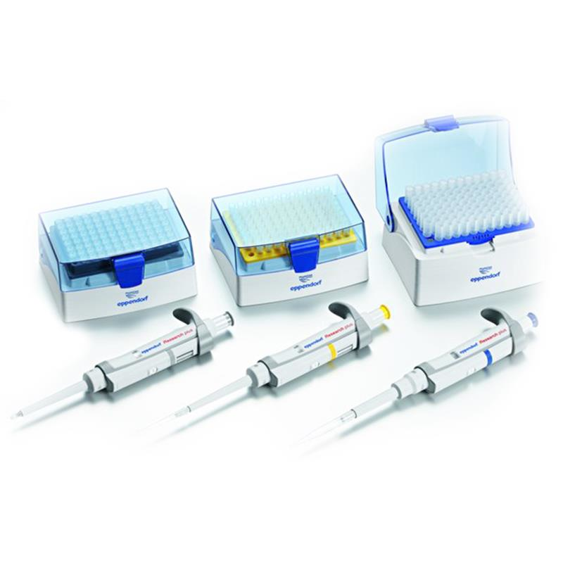 Eppendorf Research® plus Standart Otomatik Pipet Seti 0,5-10 µL, 10-100 µL, 100-1000 µL Pipetler Ve Kutulu Uçları İle Komple