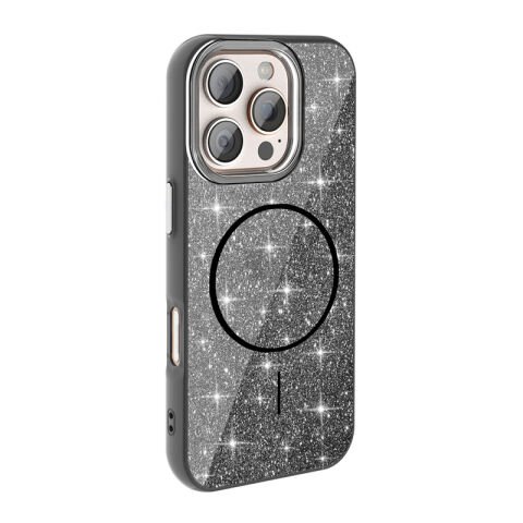 Apple iPhone 16 Pro Max Kılıf Magsafe Şarj Özellikli Parlayan Simli Patinda Okso Kapak