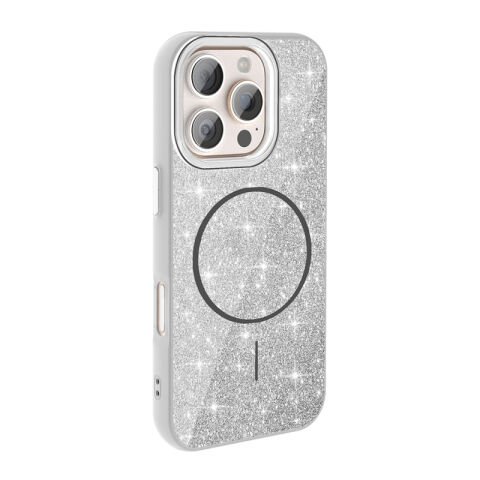 Apple iPhone 16 Pro Max Kılıf Magsafe Şarj Özellikli Parlayan Simli Patinda Okso Kapak