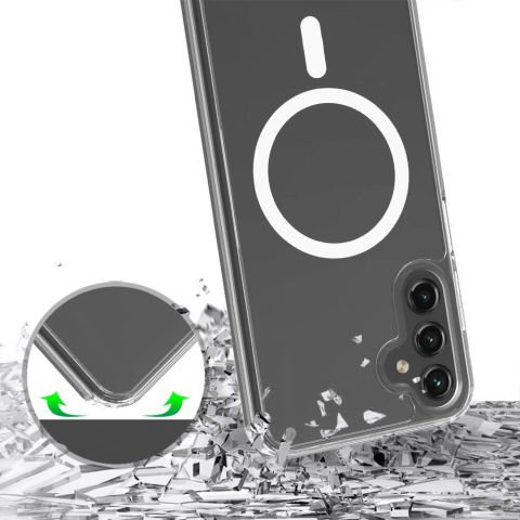 Galaxy S23 FE Kılıf Magsafe Şarj Özellikli Şeffaf Sert PC  Embos Kılıf