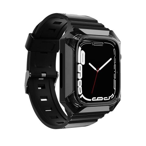 Apple Watch 7 45mm Patinda KRD-88 Sert PC Kasa Koruyuculu Silikon Kordon