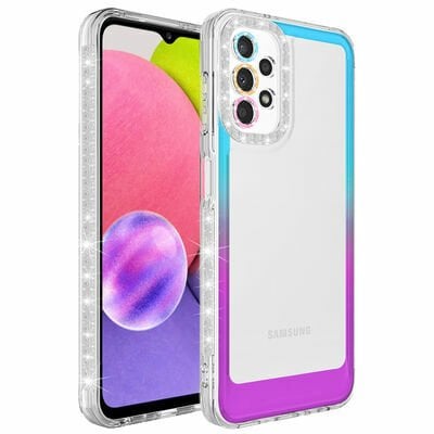 Galaxy A53 5G Kılıf Simli ve Renk Geçiş Tasarımlı Lens Korumalı Patinda Park Kapak