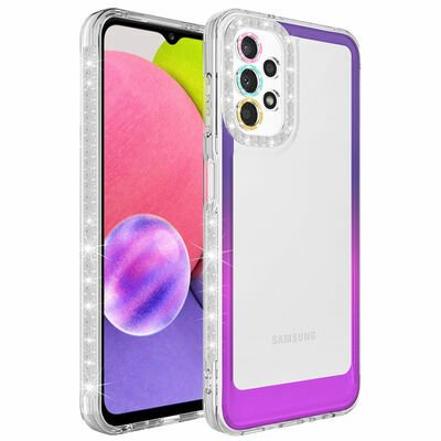 Galaxy A23 Kılıf Simli ve Renk Geçiş Tasarımlı Lens Korumalı Patinda Park Kapak