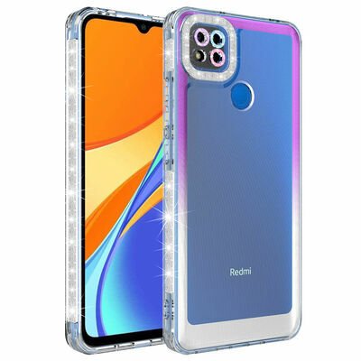 Xiaomi Redmi 9C Kılıf Simli ve Renk Geçiş Tasarımlı Lens Korumalı Patinda Park Kapak