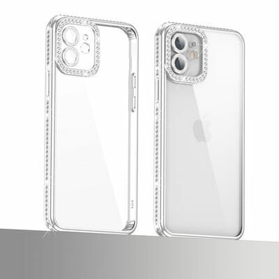 Apple iPhone 12 Kılıf Kamera Korumalı Taşlı Patinda Mina Kapak