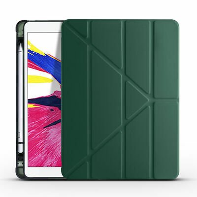 Apple iPad 10.2 (8.Nesil) Kılıf Patinda Tri Folding Kalem Bölmeli Standlı Kılıf