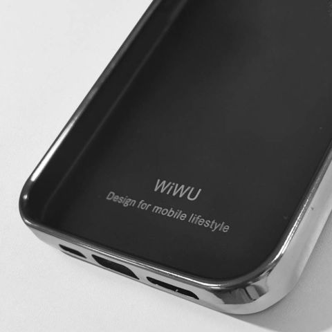 Apple iPhone 13 Mini Kılıf Wiwu Genuine Leather Silver Calfskin Orjinal Deri Kapak