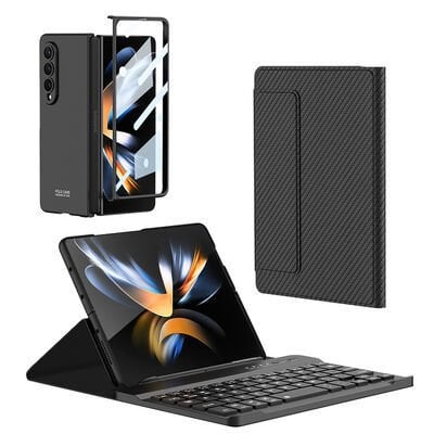 Galaxy Z Fold 3 Kılıf Standlı Bluetooth Klavyeli Patinda Kıpta Keyboard Set Kılıf