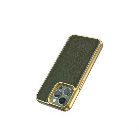 Apple iPhone 13 Kılıf Wiwu Genuine Leather Gold Calfskin Orjinal Deri Kapak