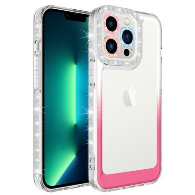 Apple iPhone 12 Pro Max Kılıf Simli ve Renk Geçiş Tasarımlı Lens Korumalı Patinda Park Kapak