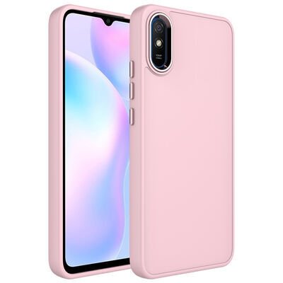 Xiaomi Redmi 9A Kılıf Metal Çerçeve ve Buton Tasarımlı Silikon Patinda Luna Kapak