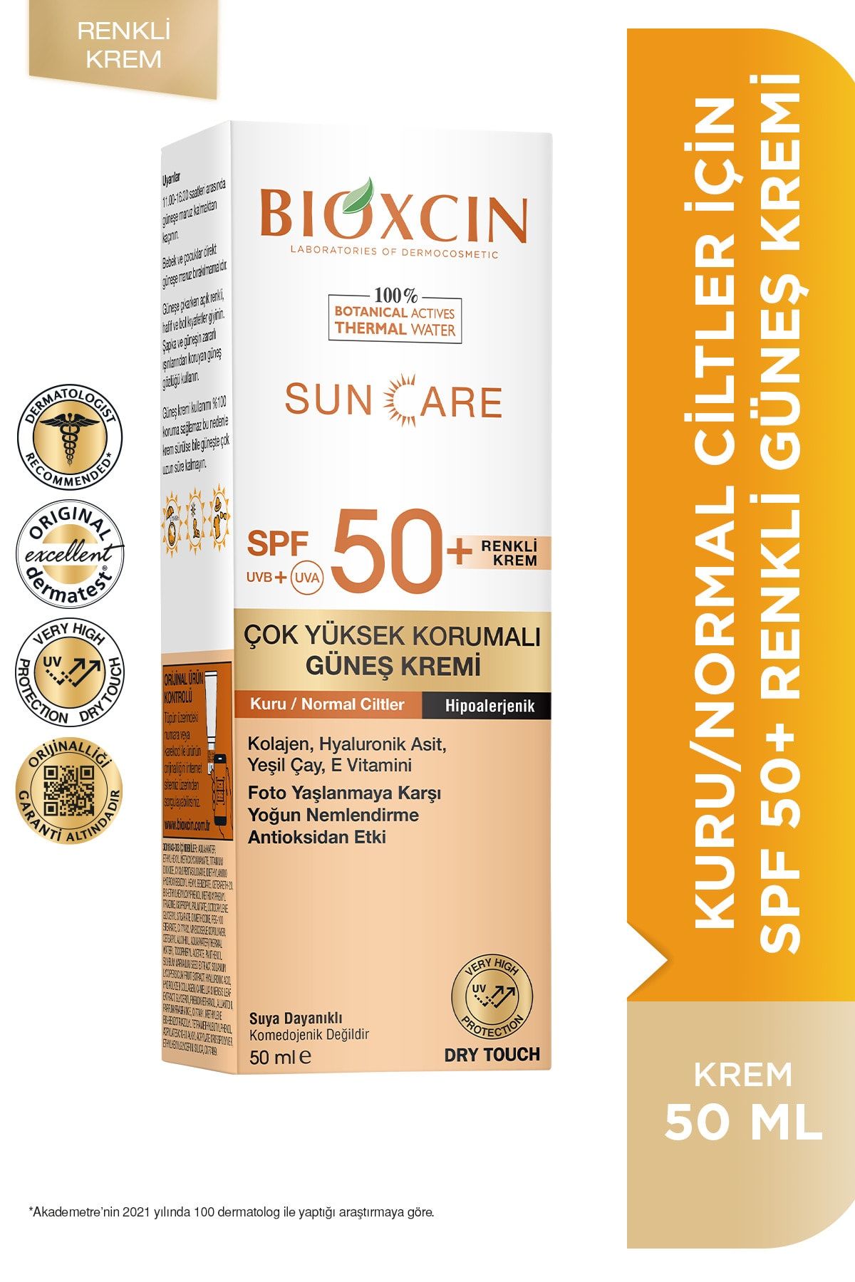 Bioxcin Sun Care Güneş Krem Renkli Yüksek Korumalı Kuru & Normal Ciltler İçin SPF50+ 50 ml